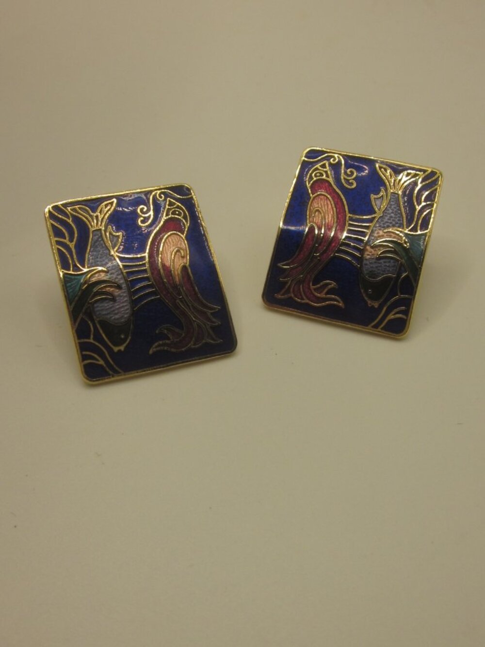 Cloisonne Earrings Fish & Bird - Picture 3 of 3